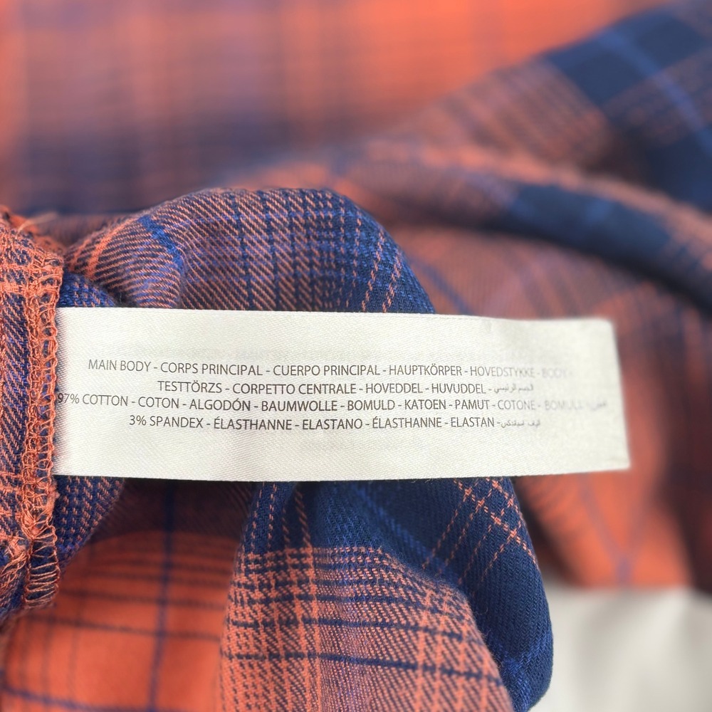 Ariat Rebar Mens Large Orange Navy Blue Plaid Flannel Work Shirt Button Down L - Picture 8 of 11